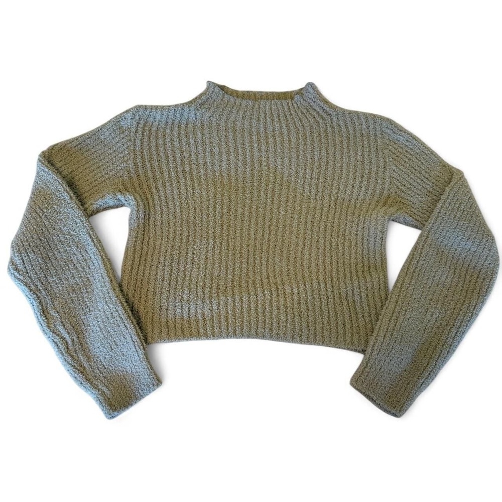 Zara‎ Cropped Ribbed Mock Neck Sweater, Sage Green, Size S